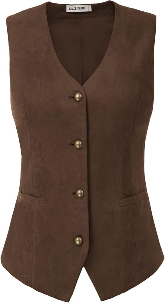 GRACE KARIN Women's V Neck Business Bottom Down Waistcoat Economy Dressy Suit Tuxedo Suit | Amazon (US)