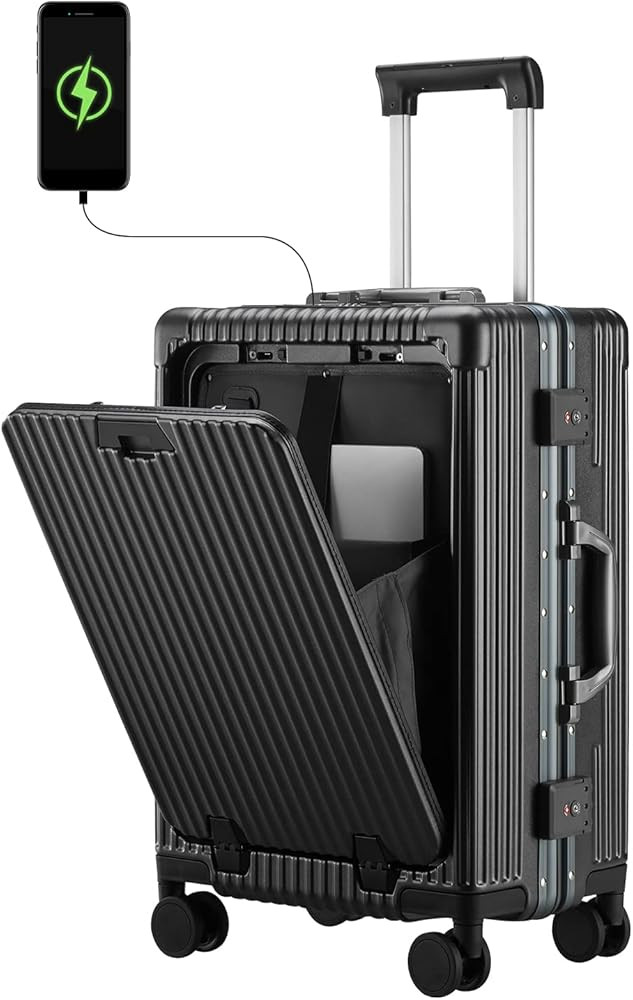 CAARANY Versatile Aluminum Frame Carry-On Luggage with USB Charging Port, Front Compartment, TSA ... | Amazon (US)