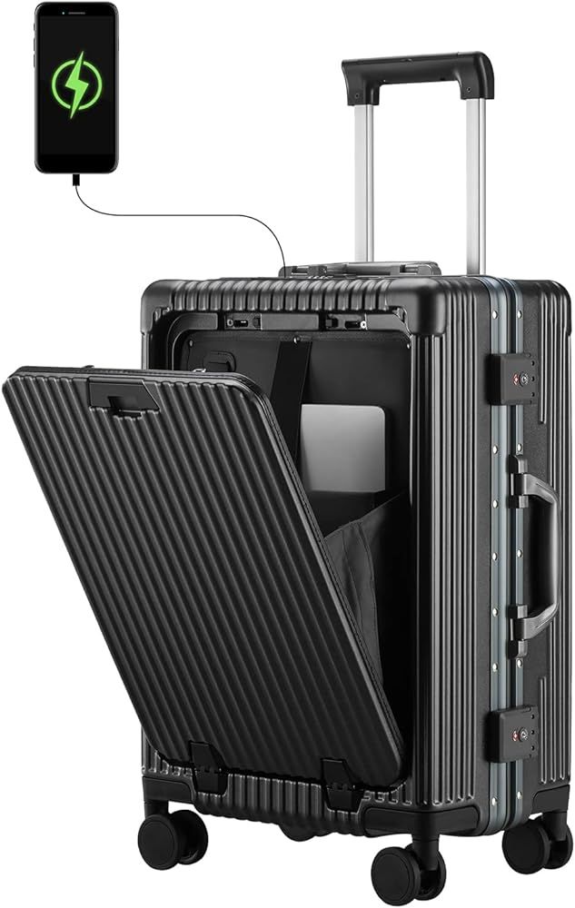 CAARANY Versatile Aluminum Frame Carry-On Luggage with USB Charging Port, Front Compartment, TSA ... | Amazon (US)