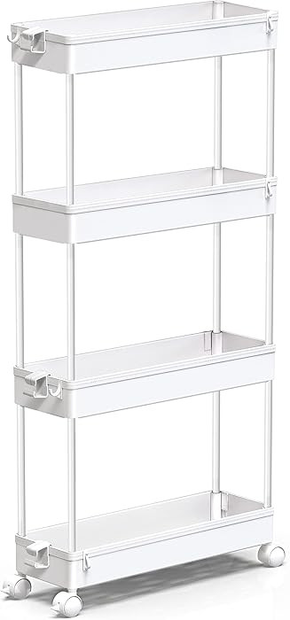 SPACEKEEPER Slim Rolling Storage Cart 4 Tier Bathroom Organizer Mobile Shelving Unit Utility Cart... | Amazon (US)