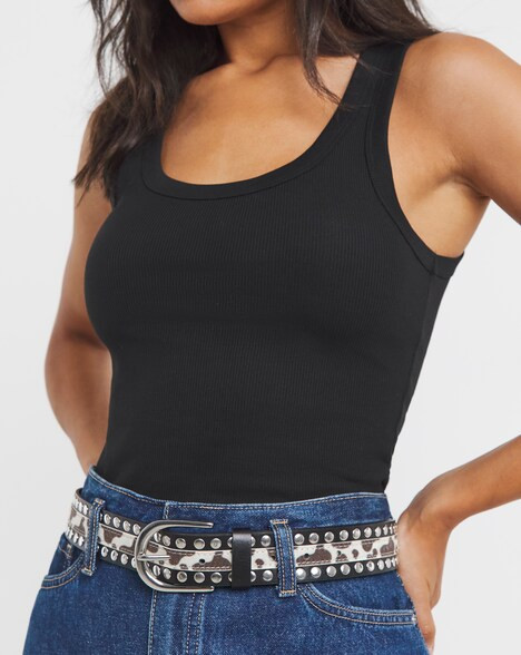 Faux Cow Ponyhair Studded Jeans Belt | JD Williams (UK)
