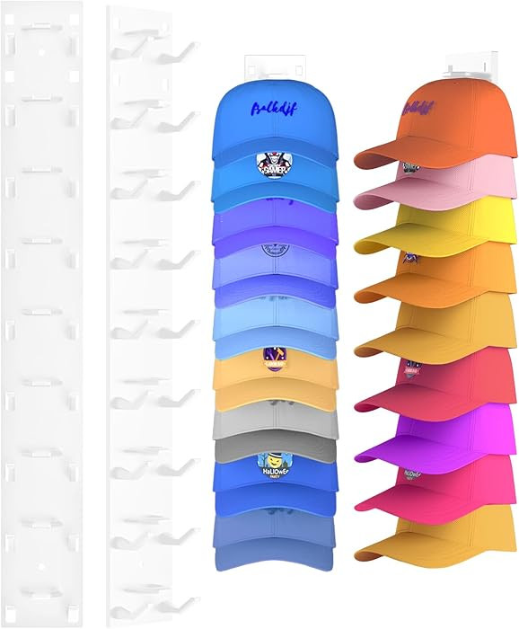 2 Pack Hat Organizer for Baseball Caps, Strong Adhesive Hat Rack for Wall, Multilayer Hat Storage... | Amazon (US)