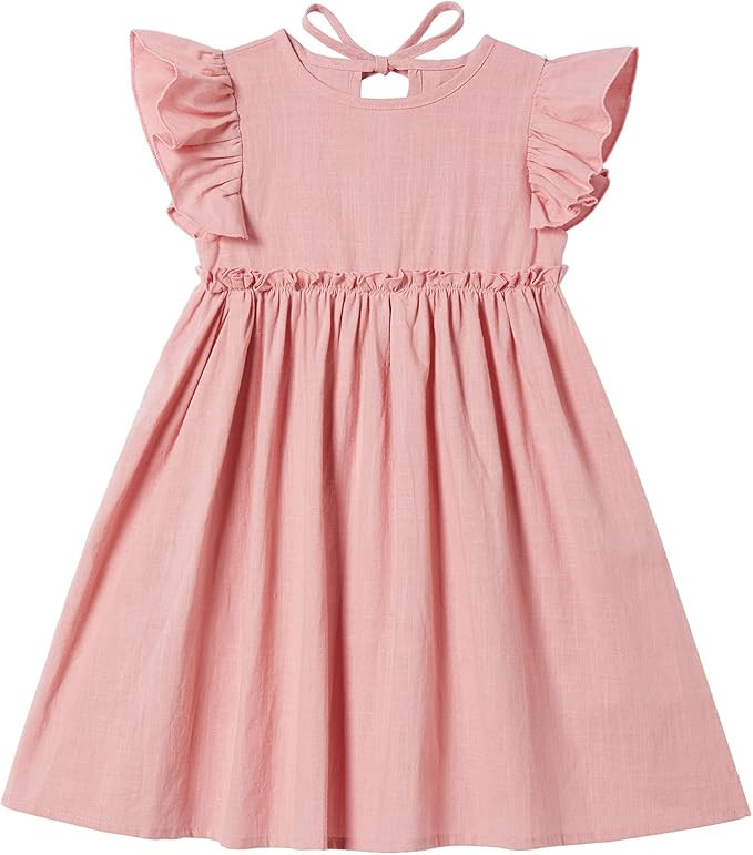 Csbks Toddler Baby Girls' Cotton-Linen Sundress with Ruffle Halter Sleeveless and Swing Dress | Amazon (CA)