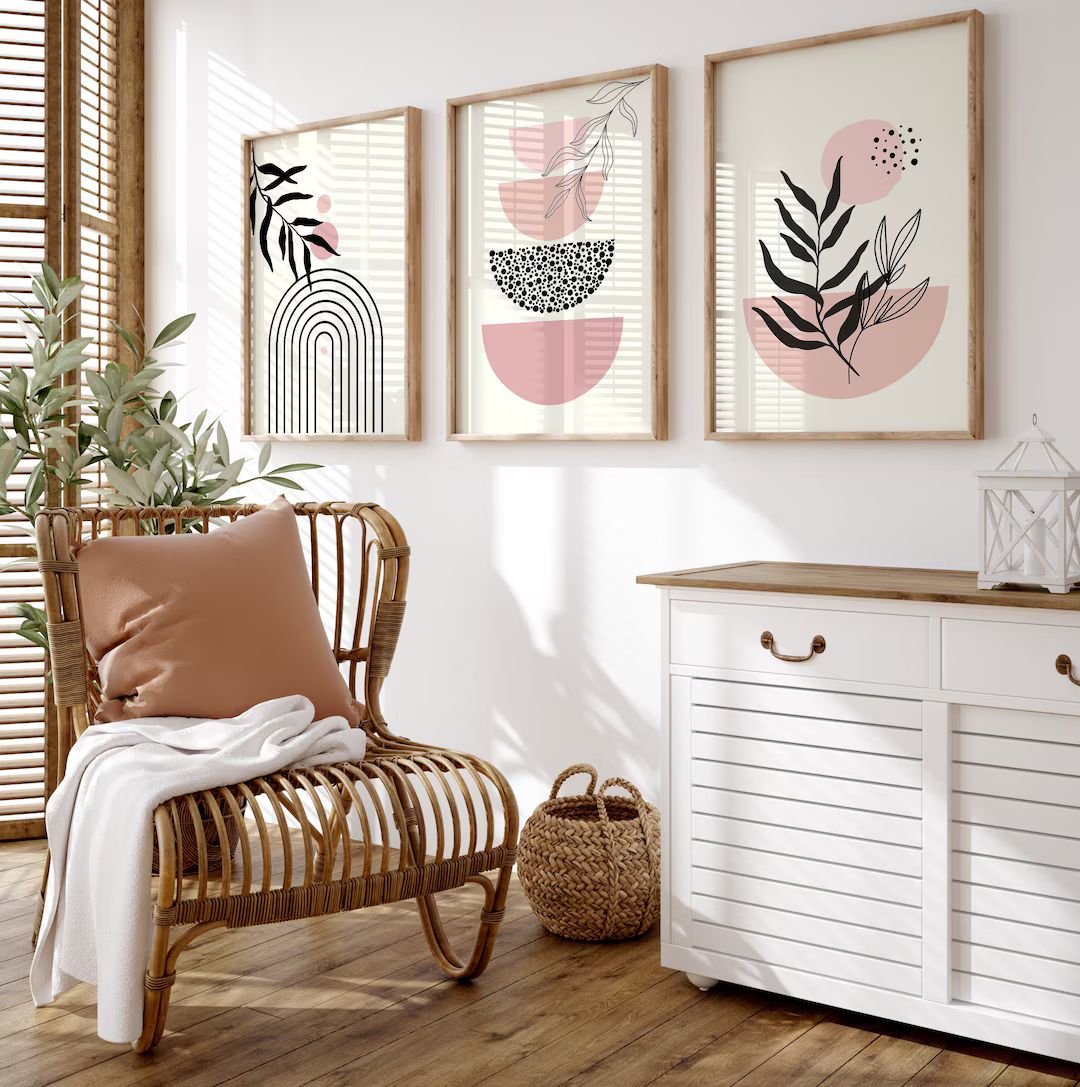 Boho Printable Wall Art, Pink Wall Art Print, Blush Pink Boho Wall Decor, Minimalist Living Room ... | Etsy (CAD)