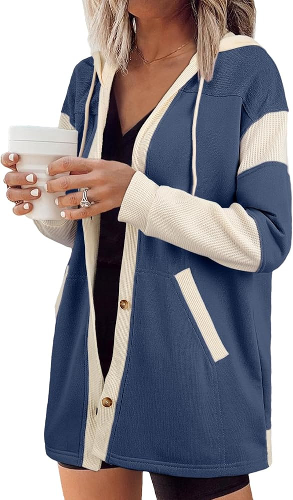 SHEWIN Jackets For Women Casual Long Sleeve Button Down Hoodies Shackets Womens Fall Fashion 2025 | Amazon (US)