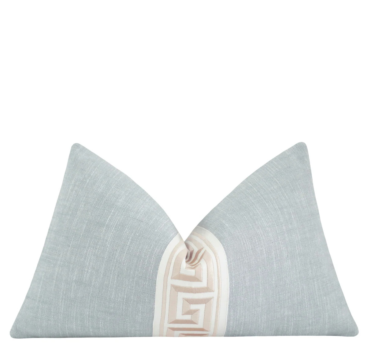 Mist Blue Lumbar Pillow Cover | Pink Greek Key Trim Accent | Land of Pillows