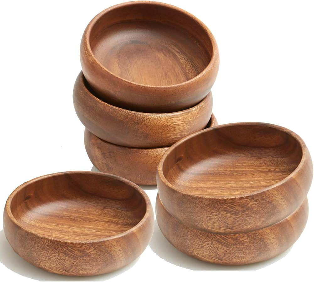 Woodard & Charles Acacia Wood Snack Serving Bowl, Set of 4, 6" x 2" (Set of 6) | Amazon (US)