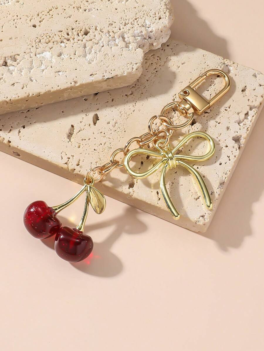 1pc Women Fashion Cherry Bow Knot Metal Keychain, Minimalist Butterfly Accessory Bag Charm | SHEIN