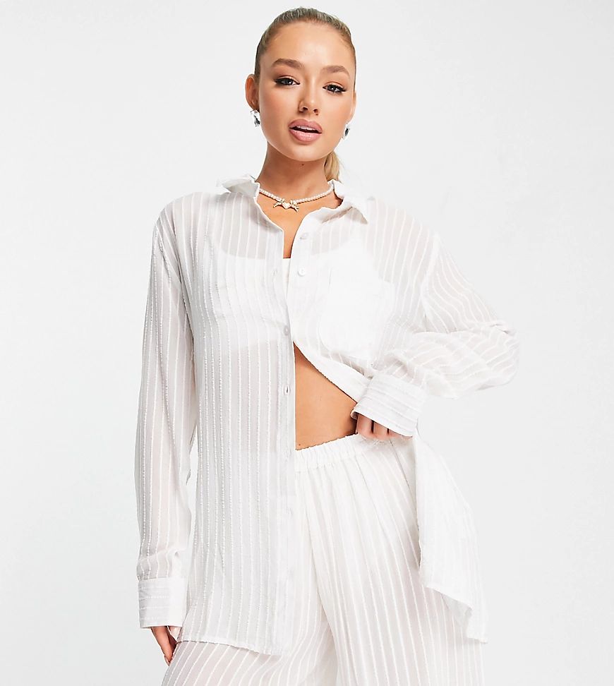 Esmee Exclusive sheer striped beach shirt in white | ASOS (Global)