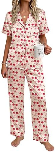 Ekouaer Womens Silky Satin Pajamas Set Short Sleeve Button Down Sleepwear 2 Piece Lounge Set Pj S... | Amazon (US)