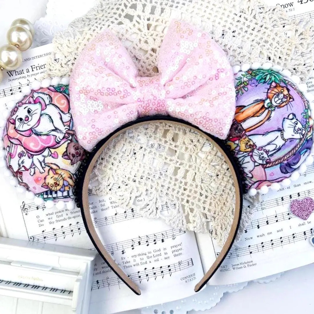 Disney Marie Headband Aristocat Ear Bow Pink Sequin Princess Style Fashion Park Outfit Cute Comfo... | Etsy (US)