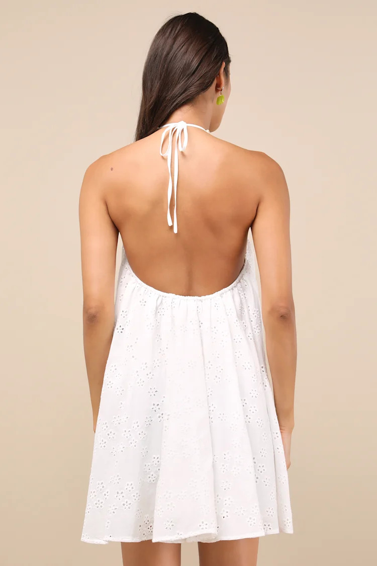 Mina White Eyelet Embroidered Shift Mini Dress | Lulus