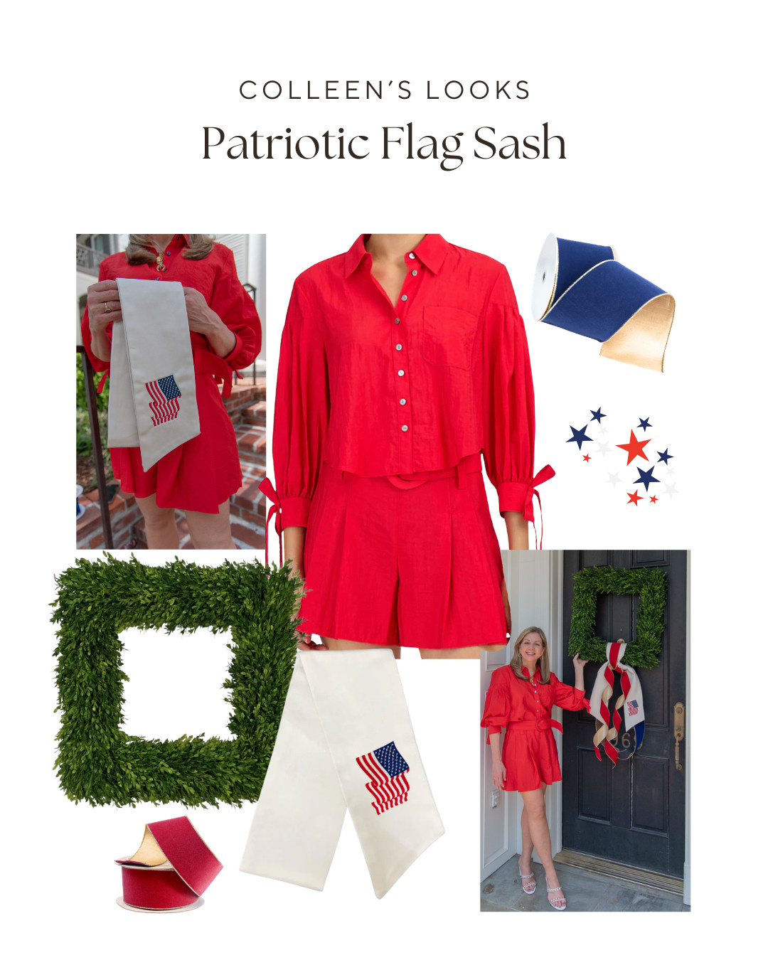 When your front door look matches your outfit perfectly ✨🇺🇸 #FigAndDoveStyle #WreathSash #FrontDoorStyling #LuxuryWreath #SouthernHomeEntryway #AmericanSummer #LTKStyle #SueSartor #SummerStyle #CelebrateBeautifully 

 #LTKootd
