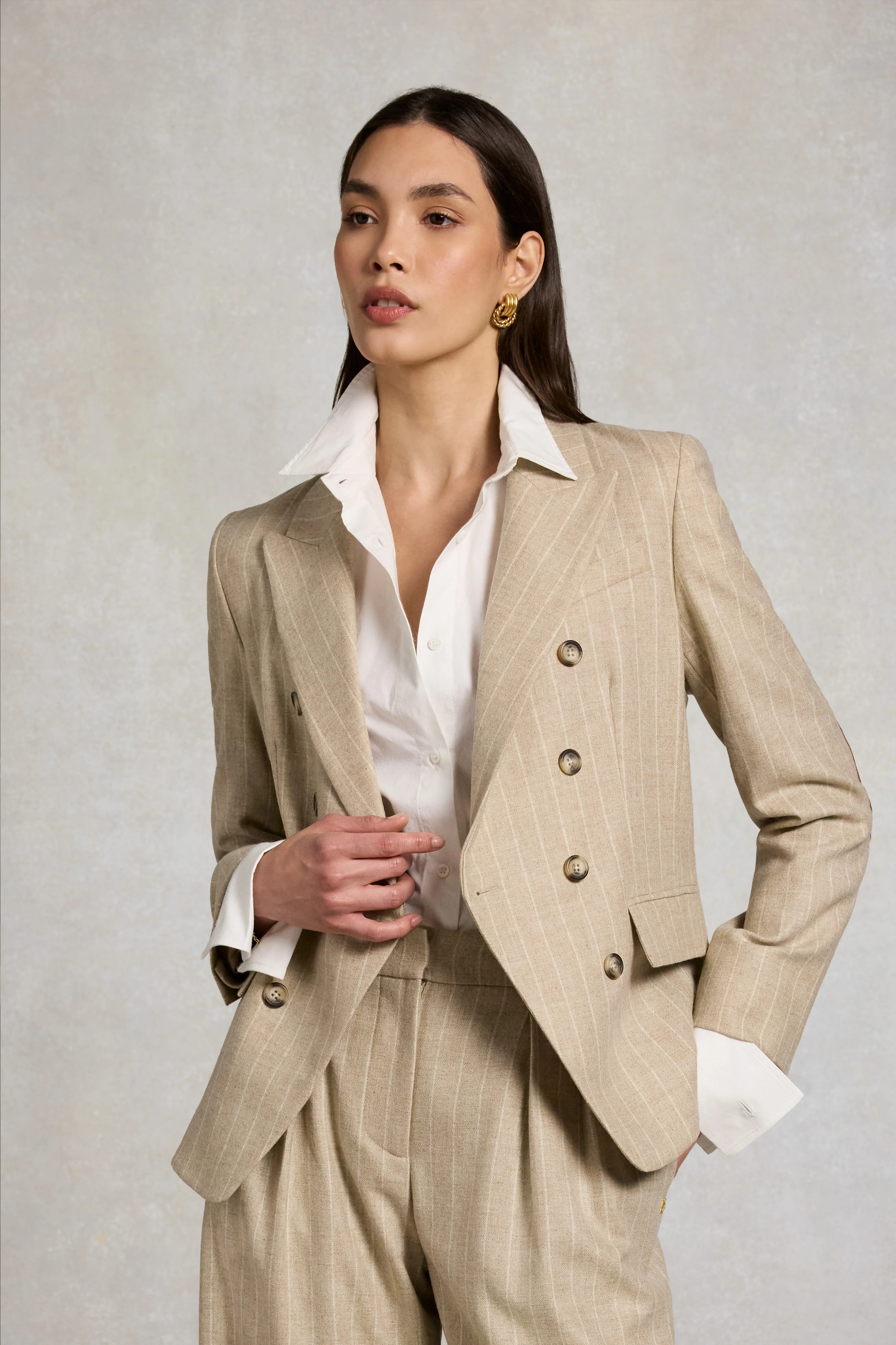 Knightsbridge Blazer (Oatmeal Pinstripe) | Holland Cooper