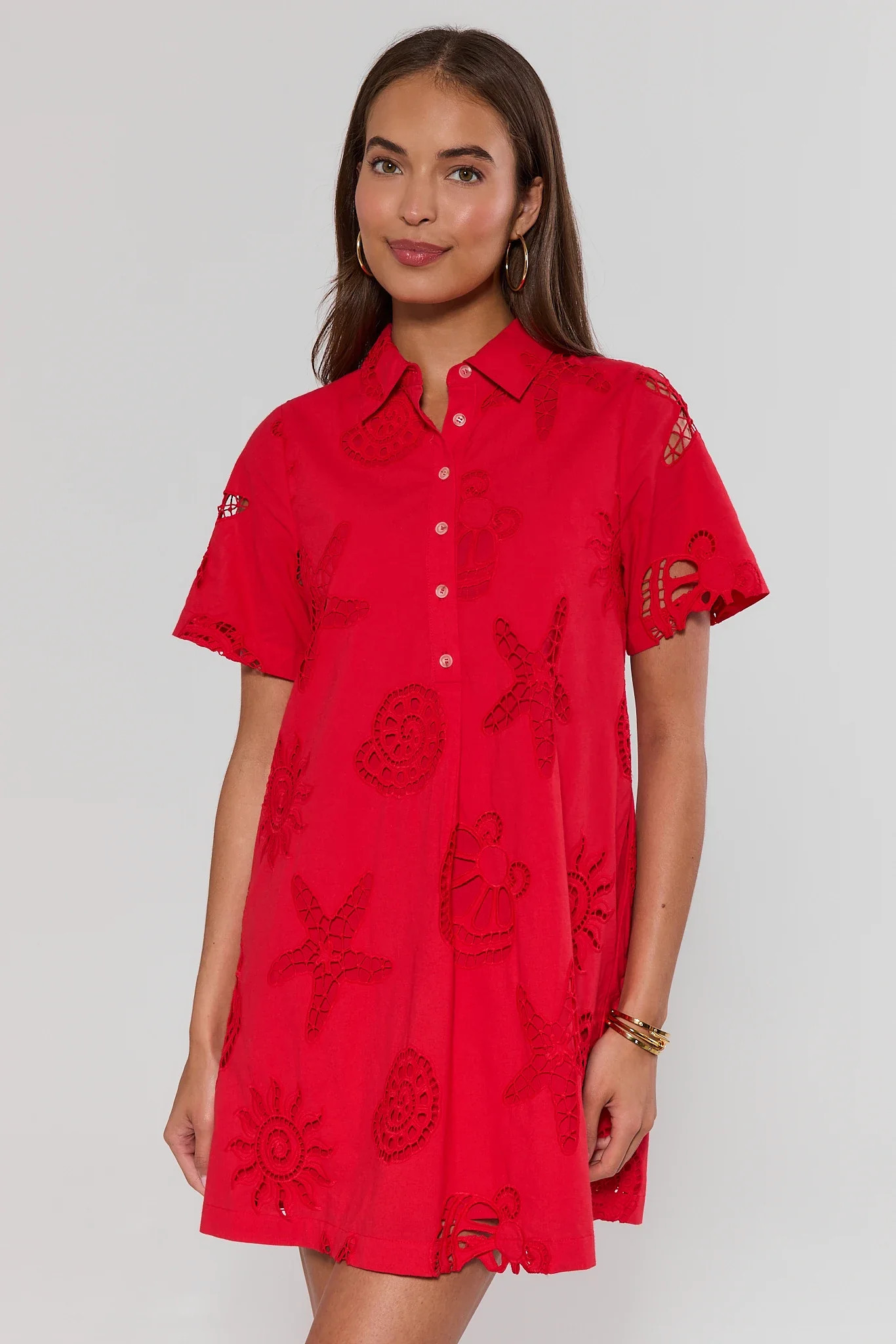 Melanie Red Embroidered Short Dress | Avara
