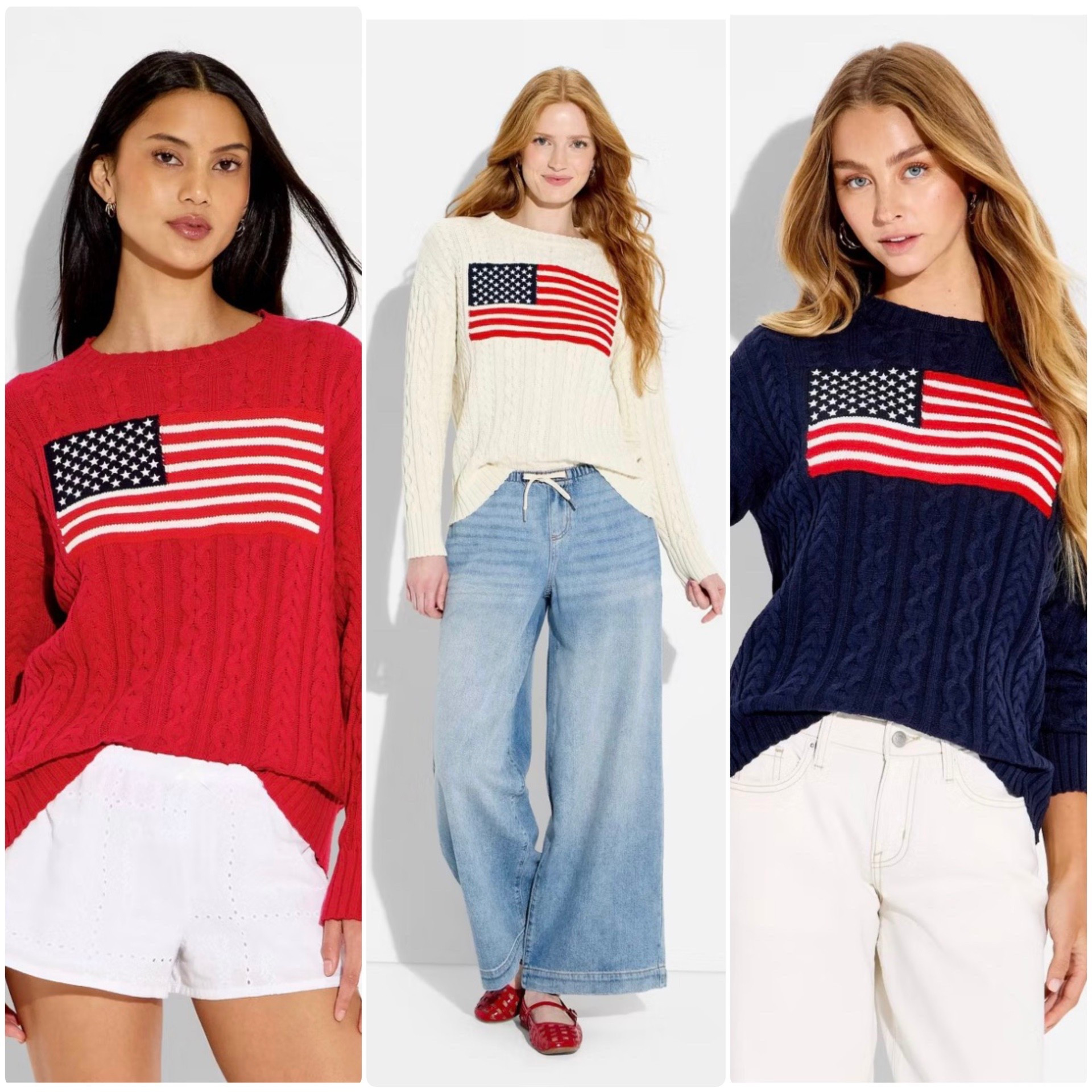 The perfect USA flag sweater is RE-STOCKED 🇺🇸 grab it before it sells out again! And it’s only $35 ❤️ patriotic USA flag sweater! #usa 