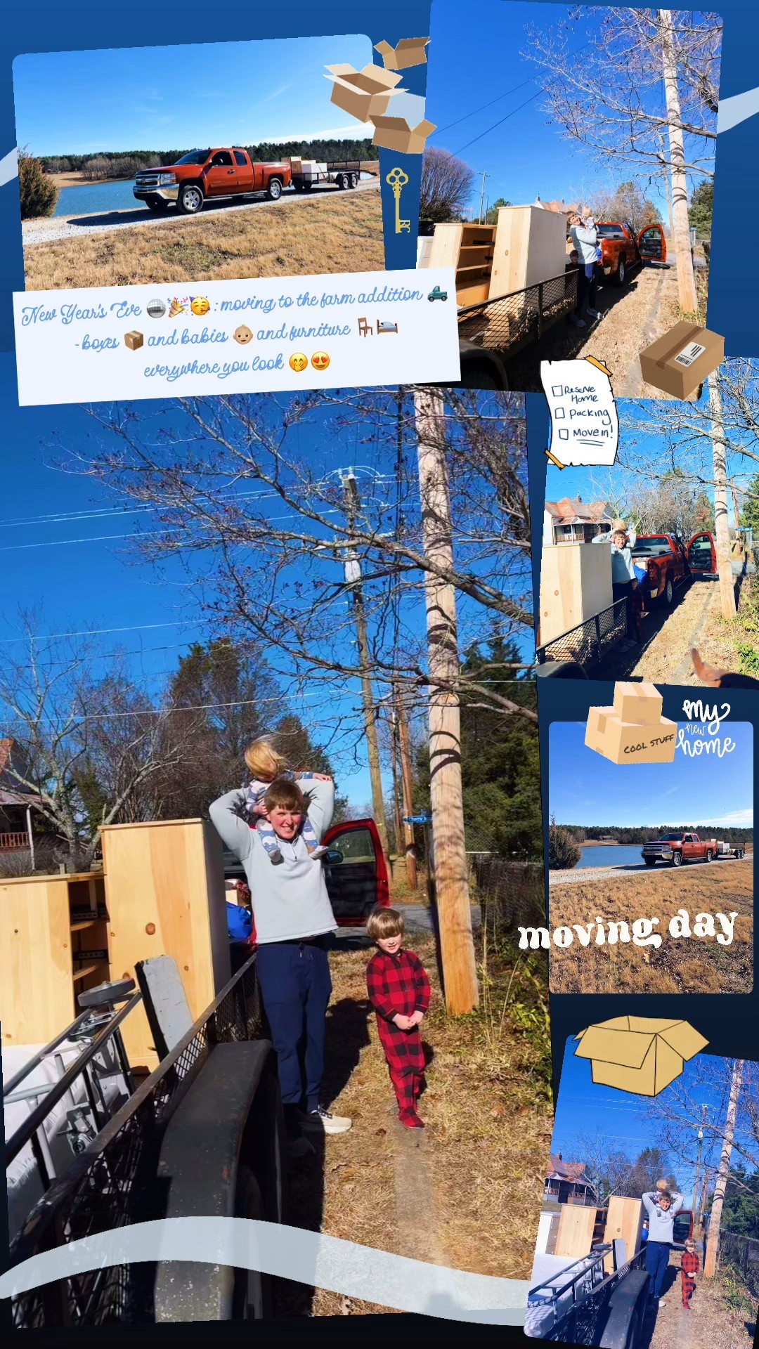 New Year’s Eve 🪩🎉🥳 : moving to the farm addition 🛻  - boxes 📦 and babies 👶🏼 and furniture 🪑🛌 everywhere you look 🤭😍