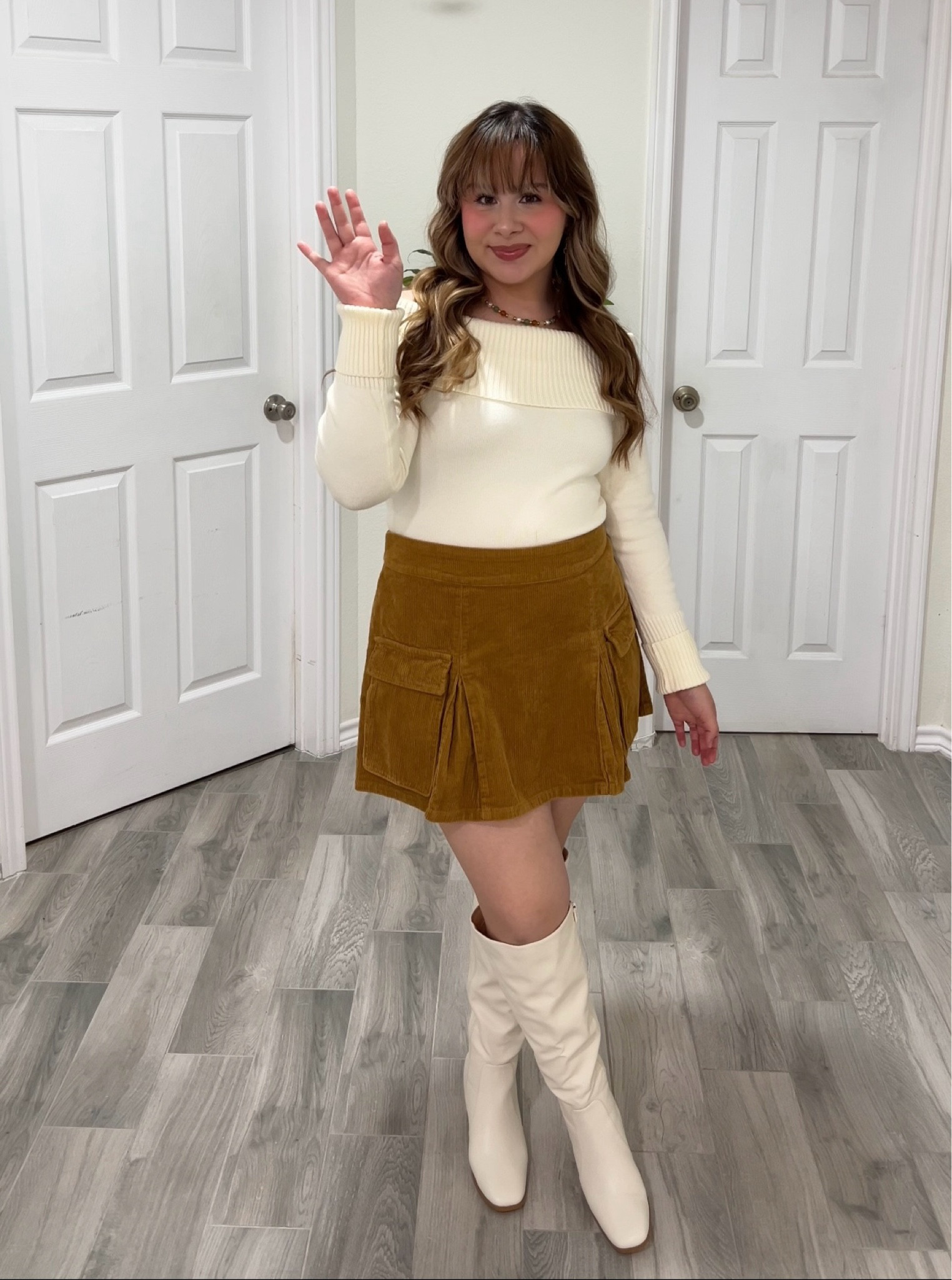 Skirt runs big, size down for a snug fit! Sweater top and boots are tts. 

#LTKCyberWeek #LTKMidsize #LTKHoliday