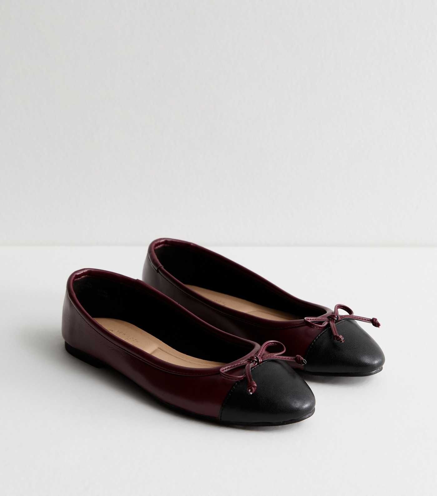 Burgundy Contrast Toe Cap Ballerina Pumps | New Look | New Look (UK)