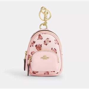 Coach CAA68 Mini Court Backpack Bag Charm With Rosette Print Gold/Blush Multi | Poshmark