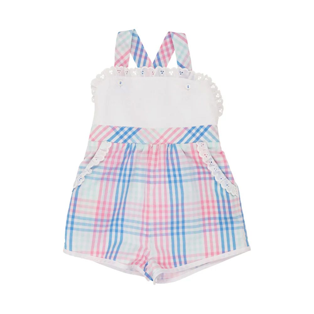 Ruthie Romper - Spring Party Plaid with Worth Avenue White & Eyelet | The Beaufort Bonnet Company