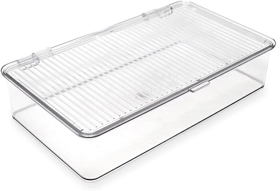 Isaac Jacobs Small Stackable Organizer Bin (10.75” x 6.5” x 2.4”) w Hinged Lid Clear Storag... | Amazon (US)