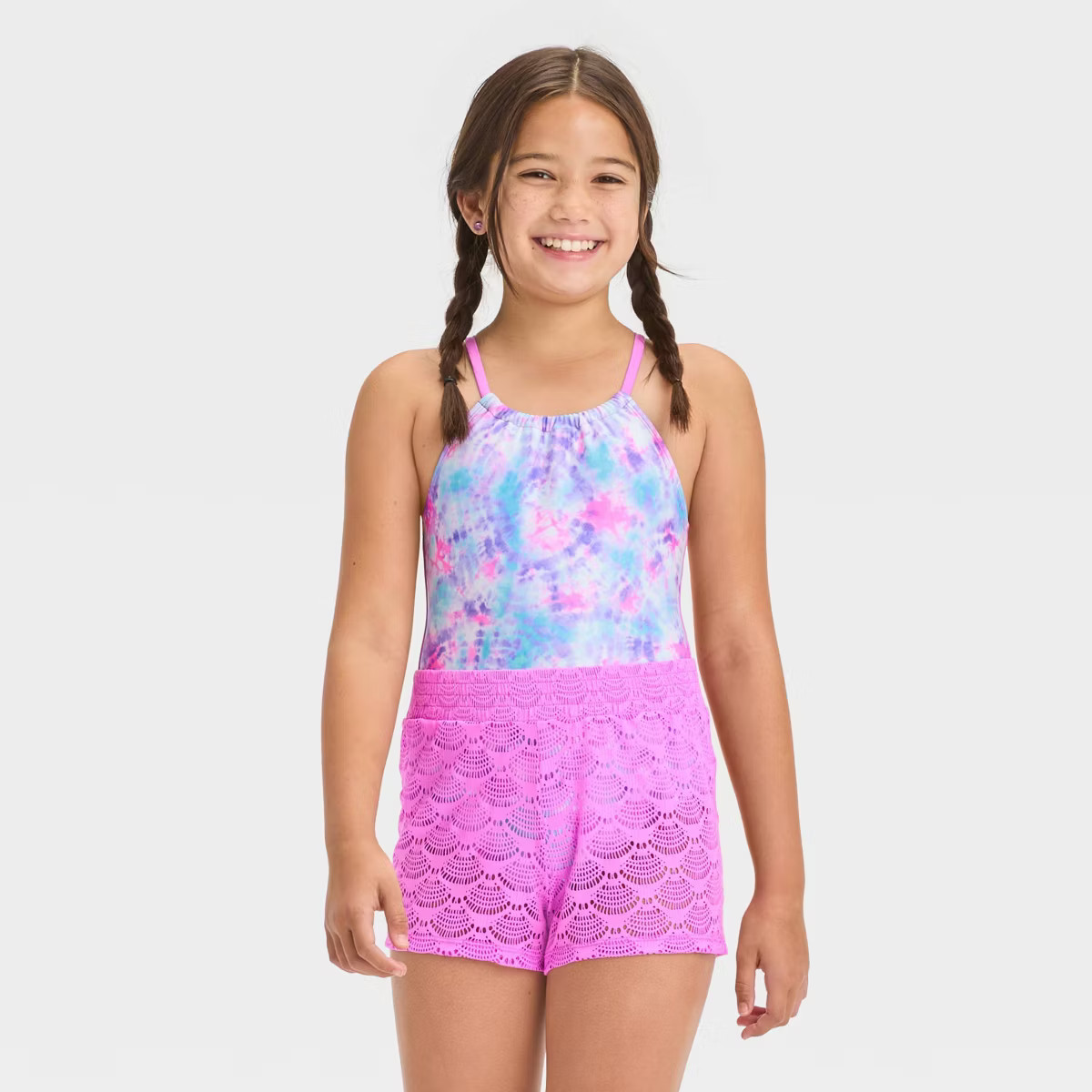Girls' Tie-Dye One Piece Swimsuit Set - Cat & Jack™ Violet | Target