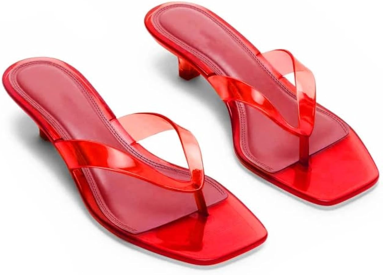 Agodor Jelly Thong Heeled Sandals for Women,Clear Flip Flop Low Kitten Heels Mules for Women Comf... | Amazon (US)