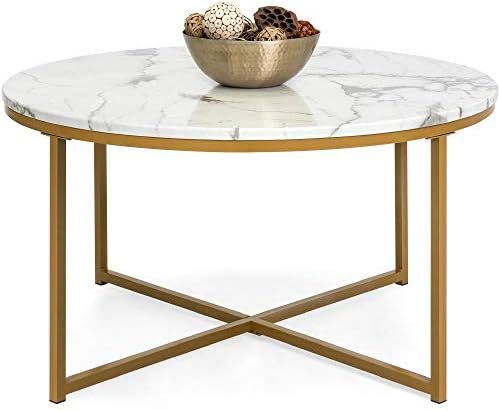Best Choice Products Round Coffee Table 36in Faux Marble Coffee Table, Large Circular Living Room... | Amazon (US)