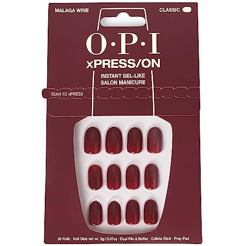 OPI xPRESS/ON Malaga Wine | Dark Red Short Round Press On Nails | With Nail Glue | Long Lasting, Reusable, Non-damaging | Amazon (US)