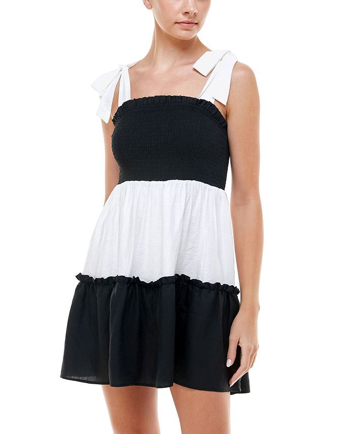 Colorblocked Smocked Mini Dress | Macys (US)