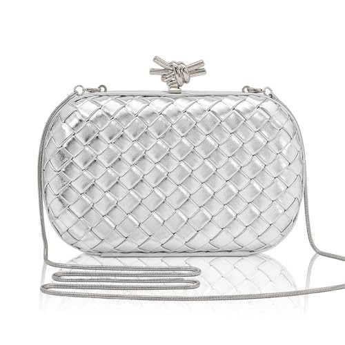 AIBAOWU Woven Clutch Purses for Women Silver PU Leather Evening Bag for Wedding Formal Clutch Bride Purses Party Prom | Amazon (US)