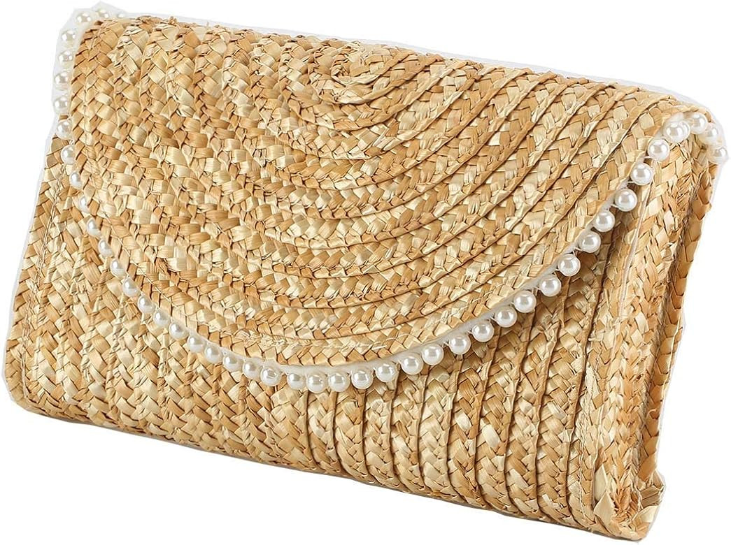 Women's Straw Clutch Purse Summer Beach Bags Envelope Wallet Woven Handbags | Amazon (US)