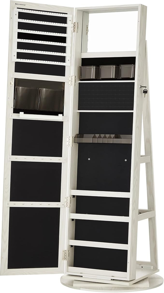 SONGMICS 360° Swivel Jewelry Cabinet, Lockable Jewelry Organizer with Full-Length Mirror, Rear S... | Amazon (US)