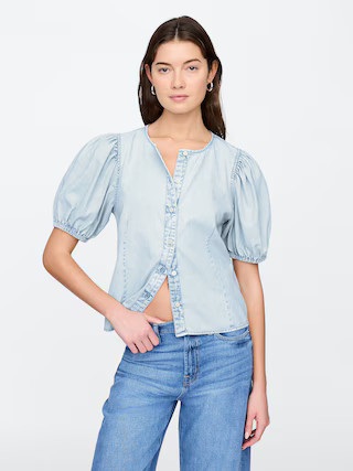 Denim Puff Sleeve Top | Gap Factory