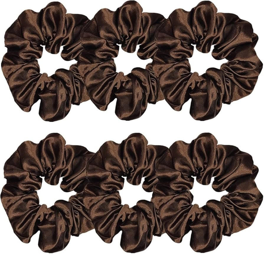 Sufermoe 6 Pcs Satin Silk Hair Scrunchies, 4.5 Inch, Dark Brown, Hair Accessories for Women and G... | Amazon (US)