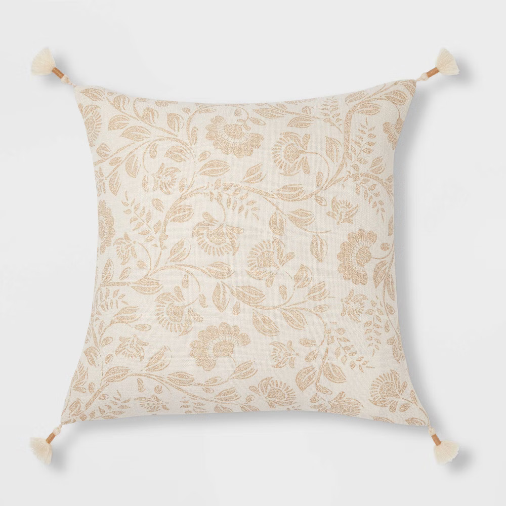 Jacobean Square Throw Pillow Neutral - Threshold | Target