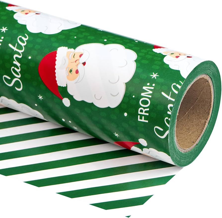 WRAPAHOLIC Reversible Christmas Wrapping Paper - Mini Roll - 17 Inch X 33 Feet - Green Santa Clau... | Amazon (US)