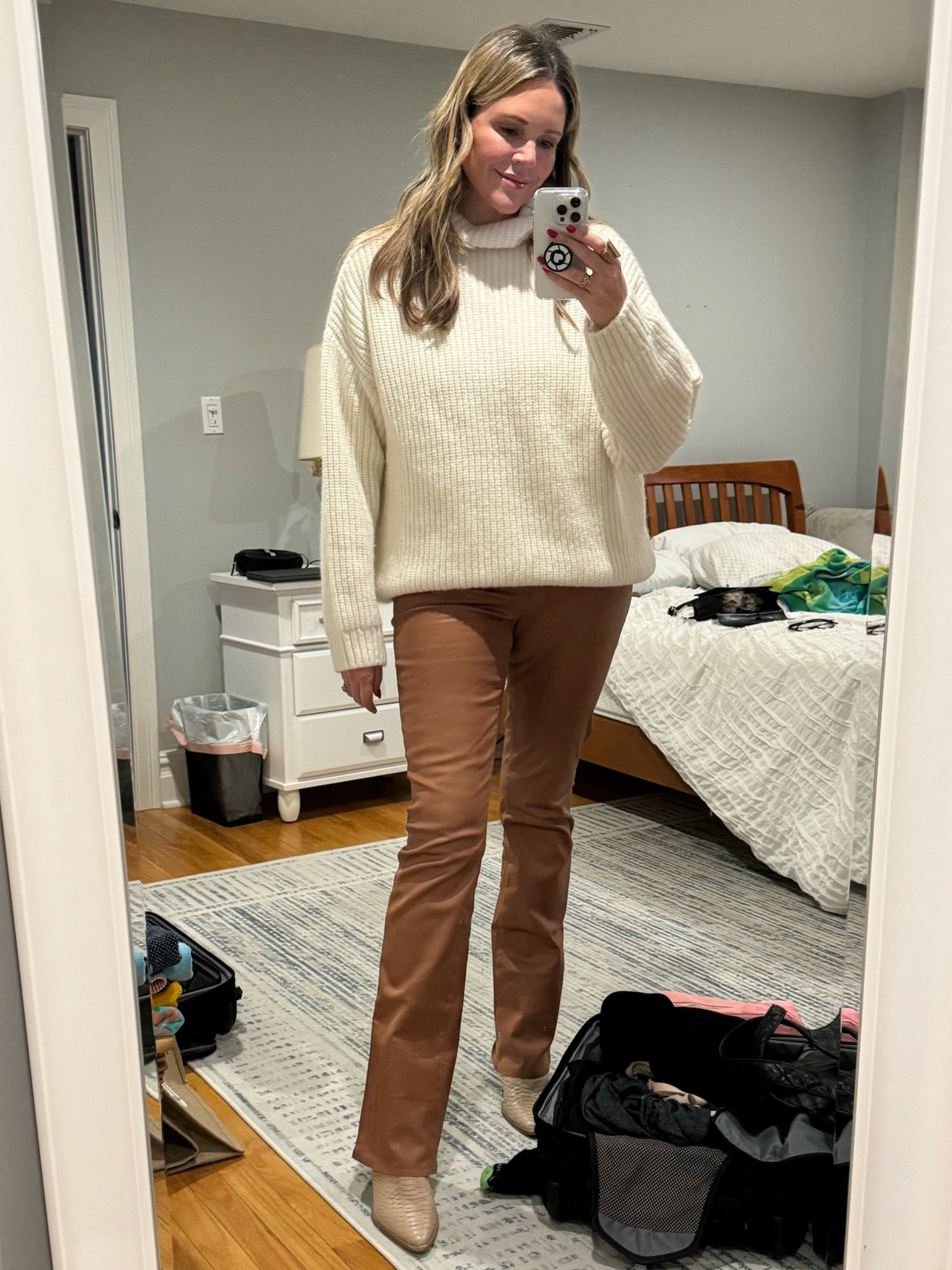 Neutrals in neutrals! Cozy knit and coated denim. Lunch and wine tasting look  

#LTKplussize #LTKover40 #LTKstyletip