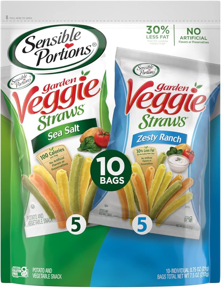 Sensible Portions Garden Veggie Straws, Sea Salt & Ranch Multipack, 75 oz Bag, 10 Count | Amazon (US)