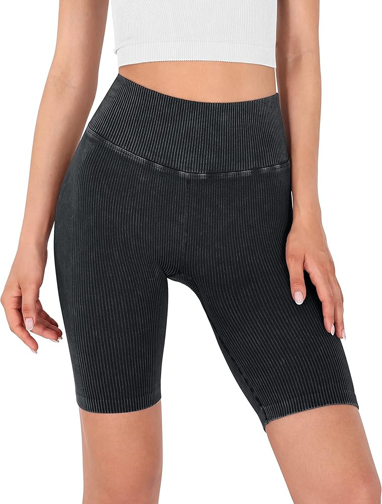 ODODOS Seamless Yoga Shorts for Women, High Waist Butt Lifting Acid Washed Ribbed Workout Gym Run... | Amazon (US)