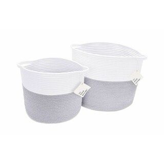 StorageWorks 100%Natural Cotton Rope Hand-Woven Baskets-Two Color Design 2 Pack (White/Grey) | Bed Bath & Beyond