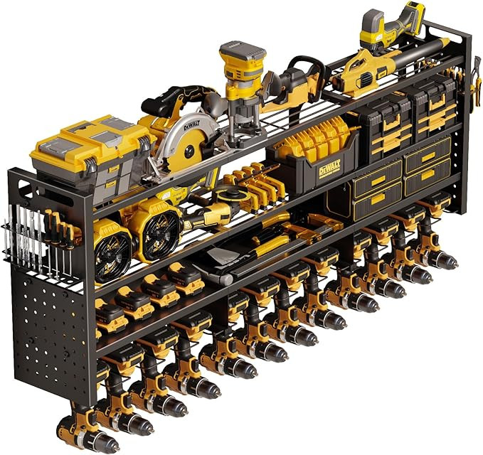 49'' W Power Tool Organizer Wall Mount | Large 620lbs Garage Storage Rack with 12 Cordless Drill ... | Amazon (US)