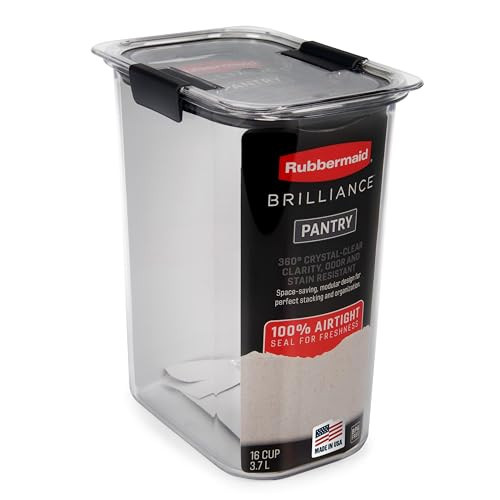 Rubbermaid Brilliance 16-Cup Airtight Food Storage Container with Lid Clear/Grey - optimal for pantry organization flour sugar and food storage | Amazon (US)
