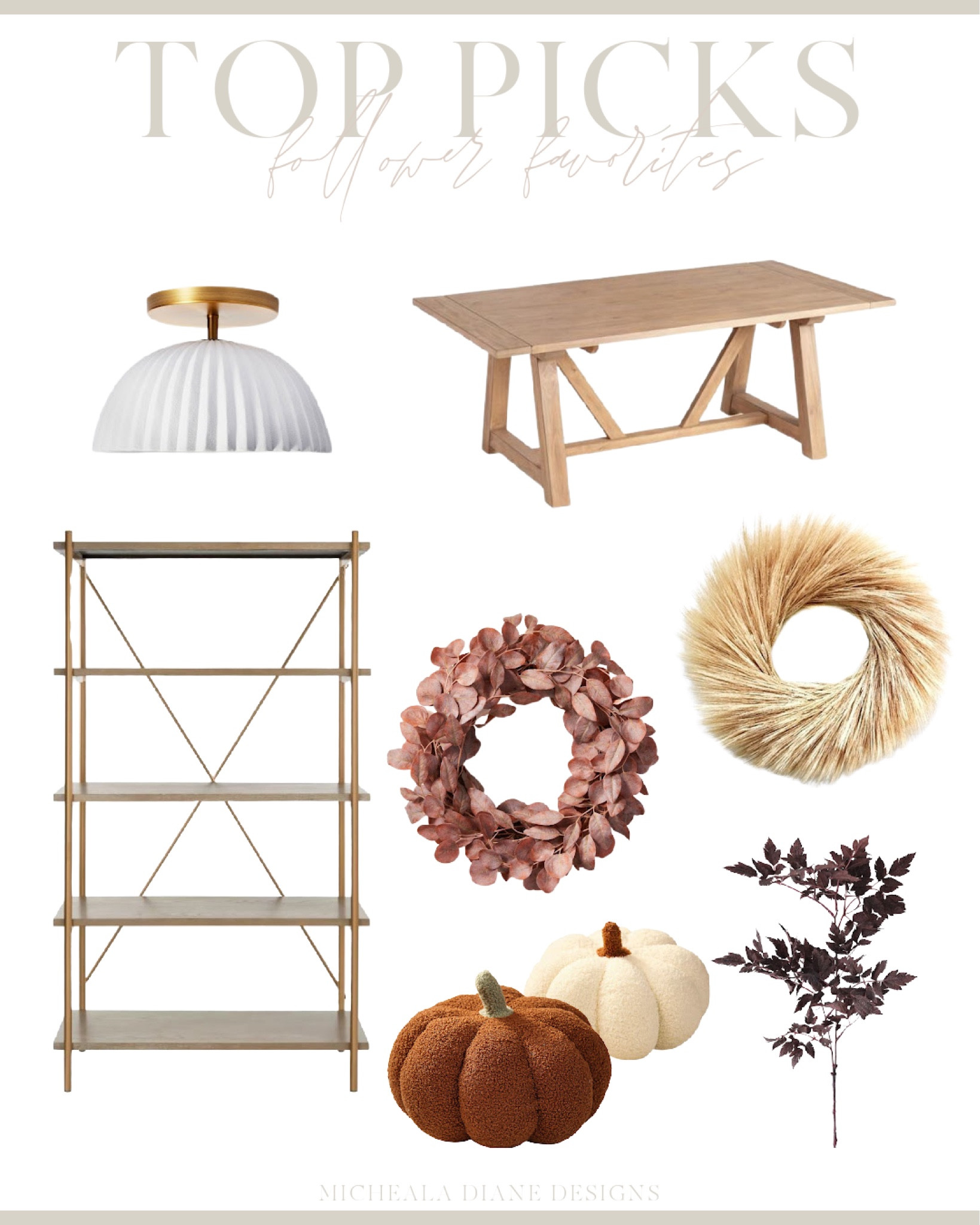 Followers home decor favorites. Neutral decor, Fall Decor. Semi flush mount, farmhouse dining table, fall wreaths, pumpkin pillows, fall stems 

#LTKSeasonal #LTKhome