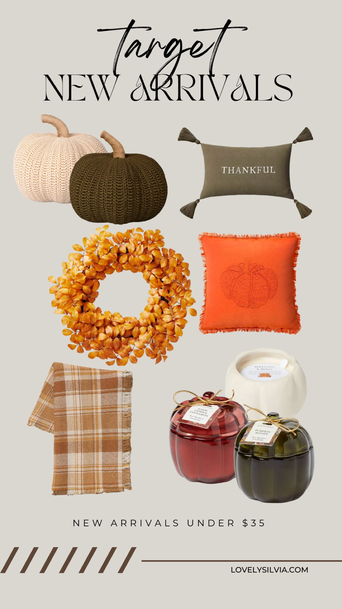 New fall home arrivals under $35!

fall decor, fall home decor, new target arrivals, Target new arrivals, home decor, pumpkins, fall candles, fall wreath, fall pillows

#LTKunder50 #LTKhome #LTKSeasonal