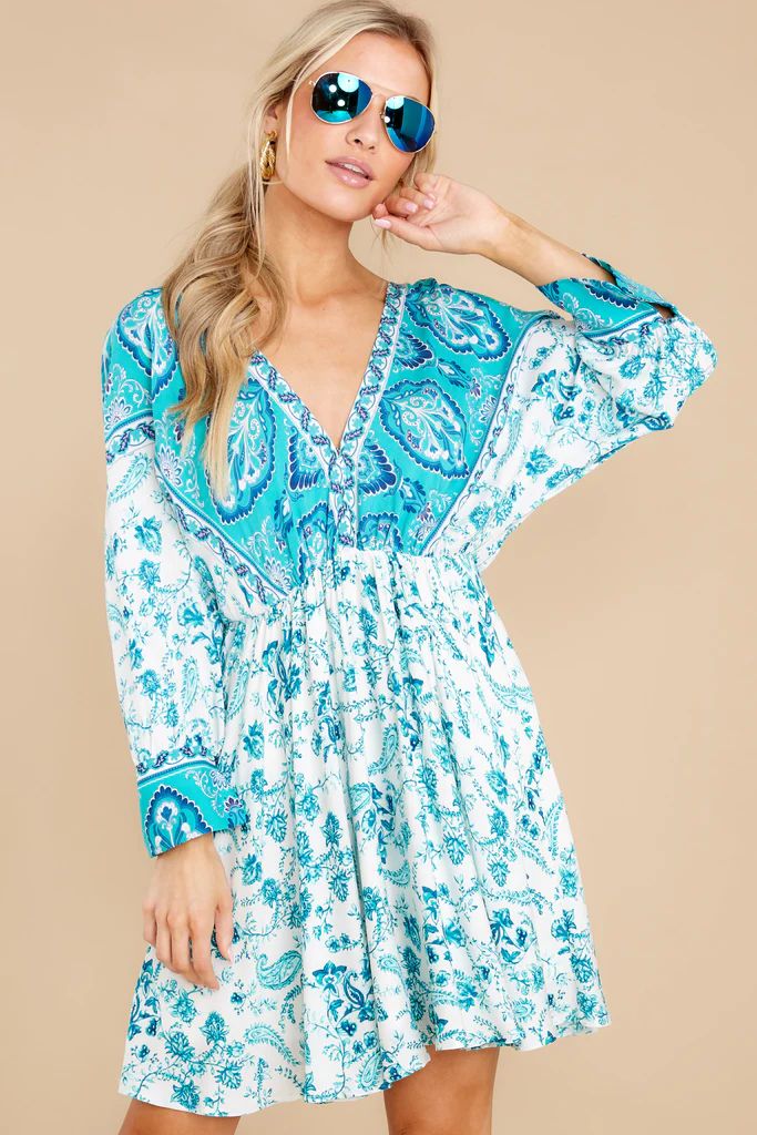 Just So Good Multi Print Aqua Dress | Red Dress 