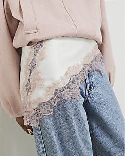 Cream Lace Trim Waist Scarf | River Island UK & IE