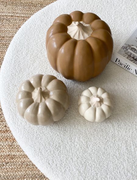 Ceramic pumpkins in three different sizes. I especially love the cream colored ones (pictured on the far left is the medium cream).  

Neutral Halloween decor 
Halloween 
#Falldecor 
#Creampumpkins 
#Fauxpumpkins 
Target Halloween decor 
Target fall decor 
Boucle ottoman

#LTKhome #LTKHalloween #LTKSeasonal