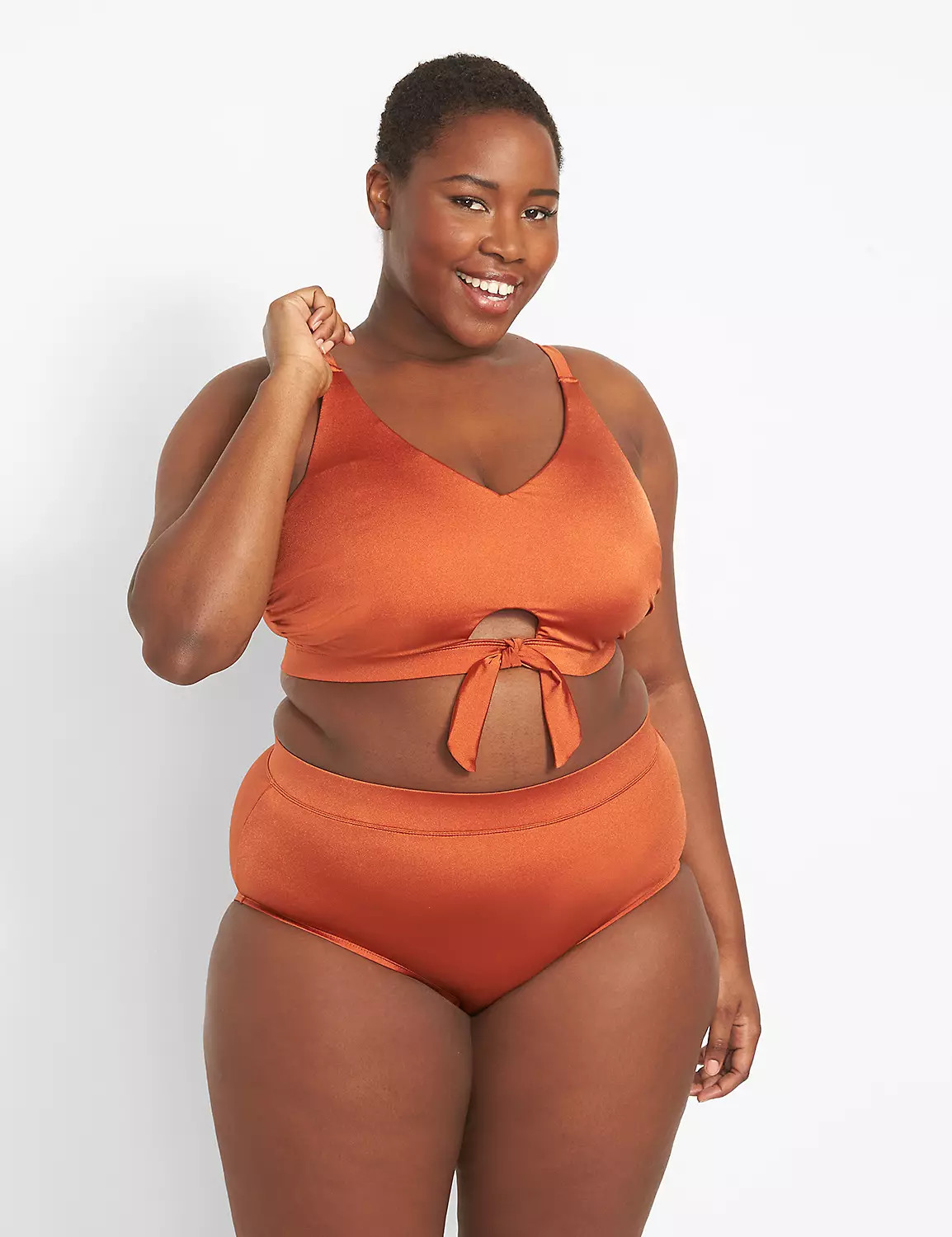 Shimmer Knot-Front No-Wire Swim Bikini Top | LaneBryant | Lane Bryant (US)